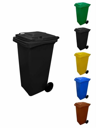 JARDIN202 - Contenedor de Basura Reciclables de Colores con Ruedas | Mango antideslizante | 240 L (Negro)