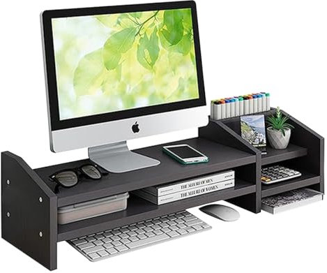 Fleau Home Monitor Amplificateur - Support pour ordinateur portable - Réhausseur d'écran - Organisateur de bureau - Augmentation de l'écran - Bois - Noir