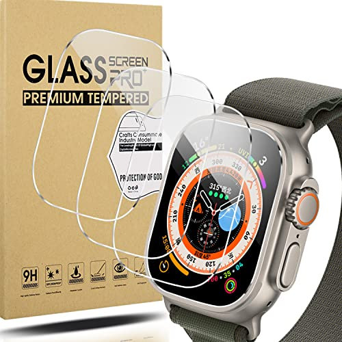 Diruite 4 Piezas Protector Pantalla para Apple Watch Ultra 2/Ultra 49mm Cristal Templado,HD Protector Reloj para Apple Watch Ultra 2/Ultra 49mm Smartwatch Protector[Anti-Raspado]