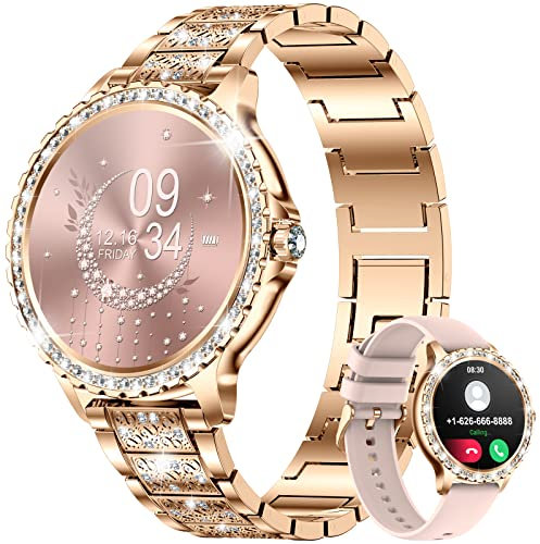 LIGE Smartwatch Damen mit Telefonfunktion, 1.32 Diamant Fitnessuhr Damen für IOS Android mit Menstruationszyklus, Smart Watch Armbanduhr