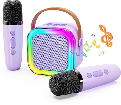 Karaoke Machine for Kids, Portable Bluetooth Speaker with 2 Wireless Microphones, Hassokon Karaoke Toys with LED Light, Gifts for Kids Age 3-18,Boys,Girls, Adults, Party, Home, KTV, Travel (Purple)