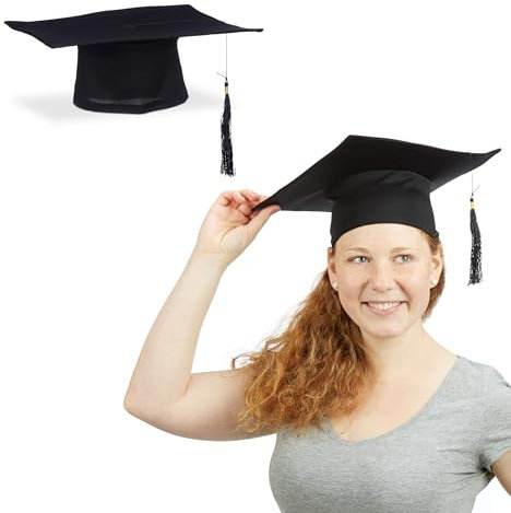 Relaxdays Doktorhut, 2er Set, Absolventenhut mit Quaste, für Abitur, Bachelor-& Masterabschluss, Abschlusshut, schwarz