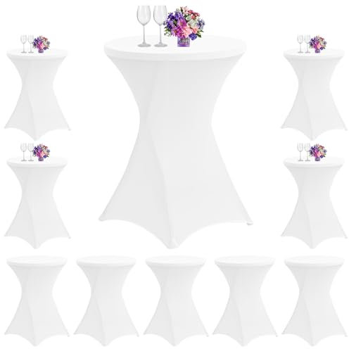 10er-Set Stretch Stehtisch Husse für Bistrotisch Ø 80-85 cm, Spandex Stretch Tischdecke, Verstärkung im Fußbereich, Für Hochzeit Geburtstagsfeier Hussen für Stehtische und Bistrotische(80×110cm,Weiß)