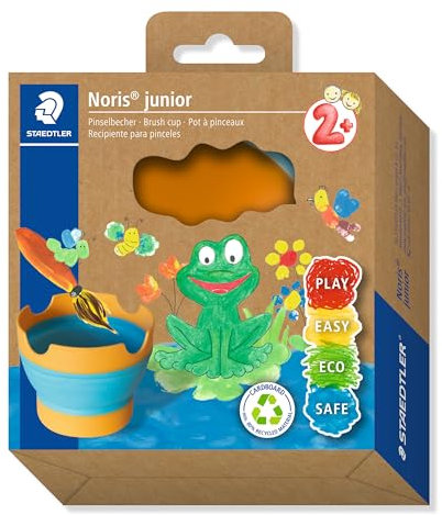 STAEDTLER 8767 40 BK Noris Junior Collapsible Non-Spill Water Paintbrush Cup for Toddlers Aged 2+ (Pack of 1), Blue & Yellow