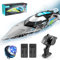 4DRC S2 High Speed RC Boats with LED Lights & 2 Batteries, 30+ mph Remote Control Boat for Pools and Lakes, Capsize Recovery, Low Battery Reminder for Boys Girls Adults (Grey)