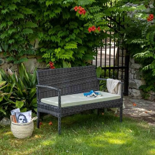 WANDERLUST DECO Banco de rattán Color gris 110x55x85h cm