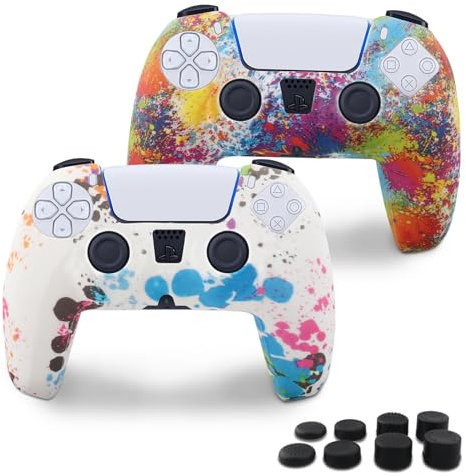 Miruchertter Funda protectora de silicona antideslizante para mando de PS5 para Playstation 5 con 8 tapas de agarre para el pulgar, colorido