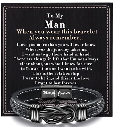 YADOCA Mens Bracelet To My Man, Leather Bracelet Gift for Him Love You Forever Mens Husband Boyfriend Couple Valentines Day Birthday Gift