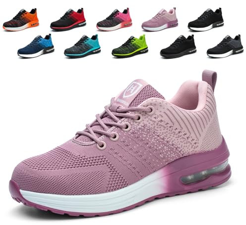 Hitopteu Sicherheitsschuhe Herren Arbeitsschuhe Damen Leicht Sportlich Arbeitsturnschuhe mit Stahlkappe rutschfest Atmungsaktiv Lila 37 EU 235
