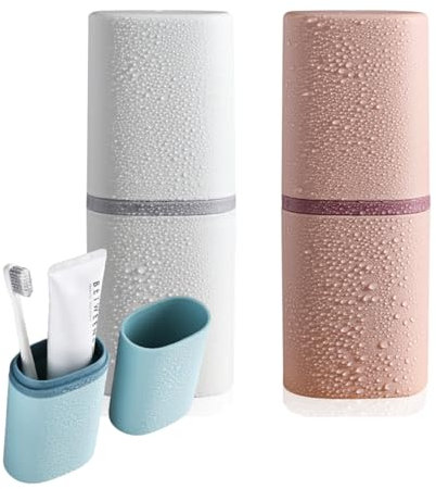 Yemiany Porta Spazzolino da Viaggio, 2 Pezzi Robusta, a Prova Di Caduta, Design Piatto Salva Spazio Custodia Spazzolino, Connessione Forte, Compatta, Portatile, Adatta per I Viaggi (rosa+bianco)