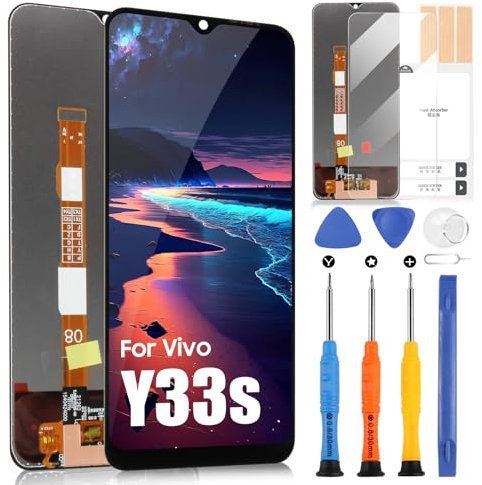 Écran LCD pour Vivo Y33S 2021 V2109 Écran pour Vivo Y33S Digitazer Écran Tactile Remplacement Assembly avec Kit d'Outils de Réparation (6,58, Not Pour Vivo Y33S 5G)