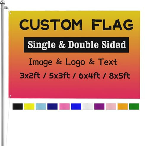 Custom Flags Double Sided, Personalised Flag Banner 5ftx3ft/3ftx2ft/6ftx4ft/8ftx5ft with Eyelets, Make Your Own Flag with Print Photo/Logo/Text, Design Flag for Festival Birthday Garden Outdoor Yard