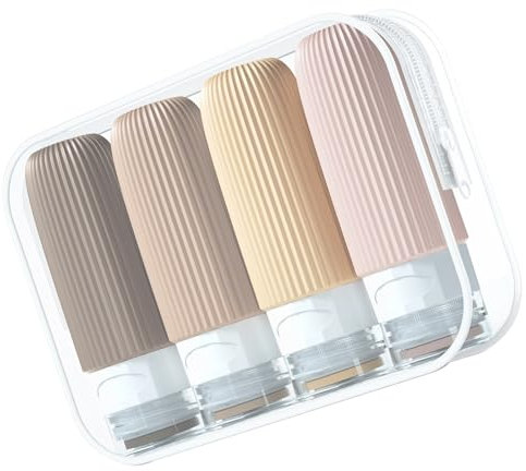 BENIFILE Travel Bottles for Toiletries, 4 Pack, 60ml, Leak-Proof, Silicone, Refillable, for Shampoo, Conditioner, Lotion (Style 1)