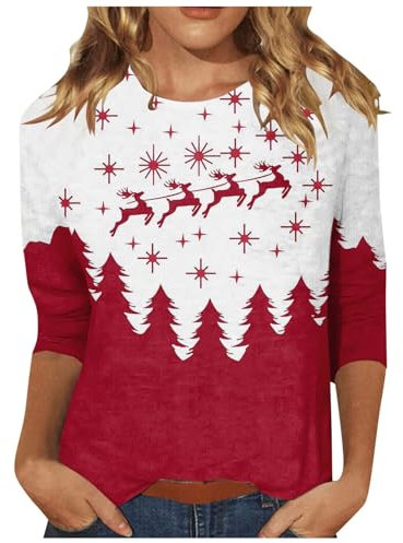 2024 Europe et États-Unis Noël Halloween femmes manches longues col rond t-shirt boucles d'oreilles fluo, Rose, L