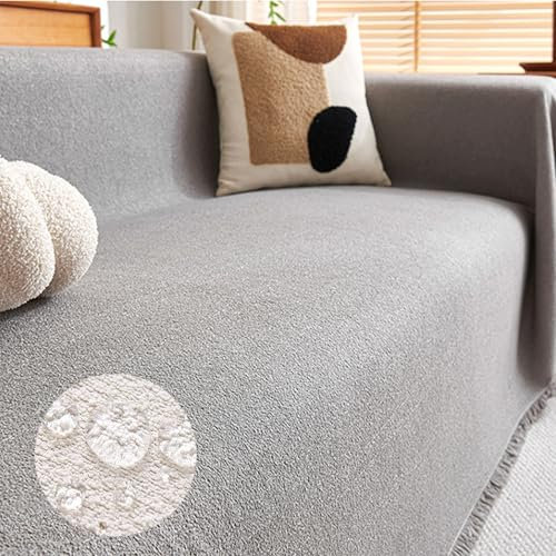 FANSU Sofabezug L Form 1 2 3 4 Sitzer, Wasserdicht Weiß Sofaüberwurf Decke Ecksofa Universelle rutschfeste Couch Bezug Sofaschoner Sofa Decken Couch Überwürf Einteiliger Sofabezug (180x400cm,Grau)