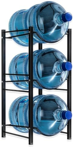 Proyatech 3-Tray Water Jug Rack, Storage 5 Gallon Water Cooler Bottle Holder Stand, 3-Tier Heavy Duty Carbon Steel 5 Gal Water Bottle Organizer for Home, Office, Kitchen, Warehouse(Black 3 slot)