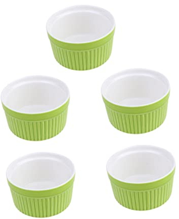 Ciieeo Lot De 5 Bols À Dessert En Céramique Ramequins À Soufflé Petits Bols De Cuisson Verts Poignées En Osier Robustes Lavables Au Lave-vaisselle