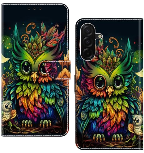 BOLELAW Hülle für Samsung Galaxy A56, Stoßfestes PU Leder Wallet Case mit Magnetverschluss, Standfunktion & Kartenfächern, Bunte Eule