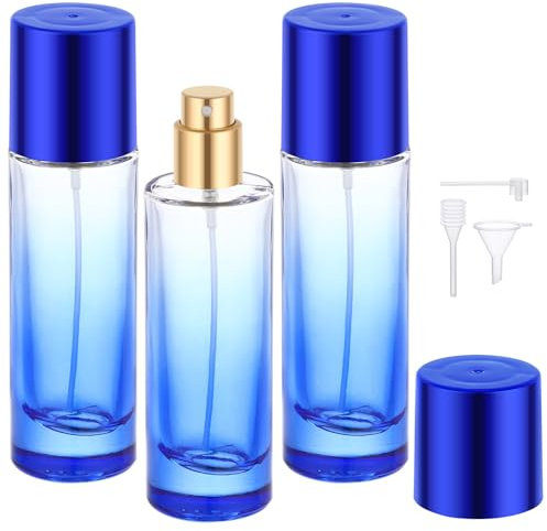 Segbeauty Reise Parfümzerstäuber, 3 Stück 30ml Parfümflaschen zum Befüllen, Parfum Flakon Leer in Glas, Nachfüllbar und Portable, für Damen und Herren (Blau)