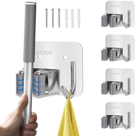 CotriYeecoX 304 Stainless Steel Broom Organizer Wall Mount Heavy Duty Hooks