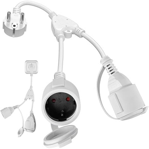 Sporgo Cavo di prolunga con 2 prese Schuko a 2 prese, con contatto di protezione esterno, cavo corto con 2 prese AC IP20, impermeabile, doppia spina per presa, ufficio e casa, 250 V/16 A