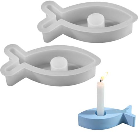 2 Stück Silikonform Fisch, Ilikonform Kerzenhalter und Dekorationen DIY Gießformen Silikon Fisch Epoxidharz Form Silikon Gießform Kerzenhalter Gießform Fisch für Kommunion Deko Konfirmation Deko
