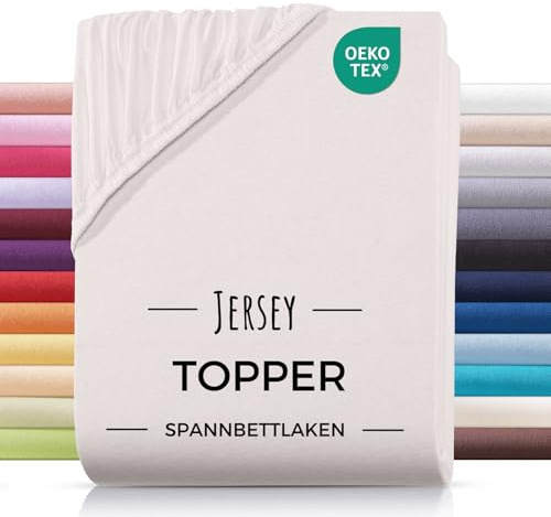 CARPE SONNO Topper Spannbettlaken 180x200 [100% Baumwolle & Oeko-TEX 100] Jersey Spannbettlaken Topper Bezug 180x200 [bis 10 cm Höhe] Bettlaken Topperbezug 180x200cm Spannbetttuch 180x200cm - Natur