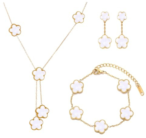 XFSRG Schmuck Set Glückliches Fünfblättriges Kleeblatt Legierung Schmuckset Ohrringe Armbänder Halskette ideal für Geschenke Besondere Anlässe und Frauen