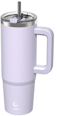 BIGRD 890ml Insulated Coffee Cup Travel Mug Double-Walled Stainless Steel Vacuum Leak-Proof Drinking Cup with Handle and Straw Thermal Tumbler,Purple
