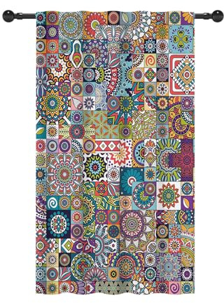 YONGFOTO 140x229cm Vintage Paisley Vorhänge Für Schlafzimmer, Mandala Indisch Bohemian Traditionell Ethnisch Lichtdurchlässige Fenstervorhänge Mit Stangentasche Für Wohnzimmer, 1 Stück
