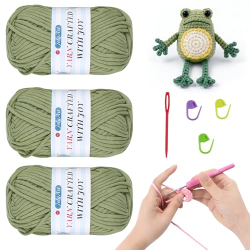 JelyArt Filato per Uncinetto per Principianti 3 X 50g Lana per Uncinetto Nessun Filato Diviso, Filato Spesso Cotone per Uncinetto, Gomitolo di Cotone Filato Semplice per Uncinetto Lavora a Maglia
