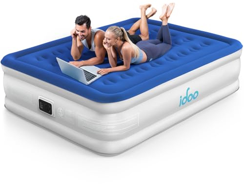 iDOO Matelas Gonflable 2 Personnes, Lit Gonflable avec Pompe Intégrée, Gonflage Rapide en 3 Minutes, Lit D'appoint Doux et Confortable, Matelas Pneumatiques pour Maison et Camping-152x203x46cm