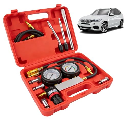 GOMETY Kompressionstestare set, kompressionstestare motorkompression kontroll mätning kompressionsmätare läckagetestare med förlängningsstång dubbelmanometer trycktest | 0–100PSI | 0–7 bar TU-21