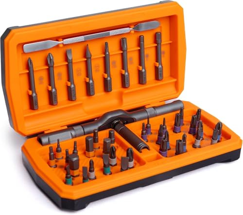Yebebao 42 +1 in 1 Magnetic Ratchet Screwdriver Set, Multi Bit Ratcheting Torx Screwdriver Sets Orange, Birthday Gifts for Men Who Have Everything, Gifts for Him Dad Her