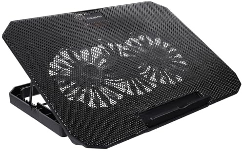 MUCKLILY Radiateur de Refroidissement USB pour Ordinateur Portable 14-15,6 Pouces, Double Ventilateurs Silencieux, Support Pratique en Abs Noir, Accessoire PC Portable Ergonomique