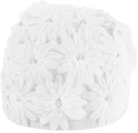 BESPORTBLE Cuffia da Nuoto da Donna con Petali di Fiori 3d, Tessuto Elastico Antiscivolo, Protezione Chioma da Cloro e Uv, Stile Vintage per Piscina e Spiaggia, Bianca