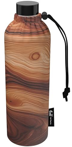 Emil Glas Trinkflasche Wood – isolierte Flasche für Kinder & Erwachsene, auslaufsicher, schadstofffrei für Schule, Freizeit und Sport (0,75l)