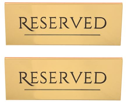 Hoement Panneaux de Réservation en Acrylique Doré 17 X 6,5 Cm – Lot de 2 Marque-places pour Mariage Champêtre, Accessoires de Banquet pour Tables et Chaises Réservées, Signalétique