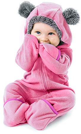 Cuddle Club Tuta in Pile per Neonati – Romper con Cappuccio Caldo e Versatile per Bimbi e Bambini Piccoli - Orsetto - Rosa - 18-24 Mesi