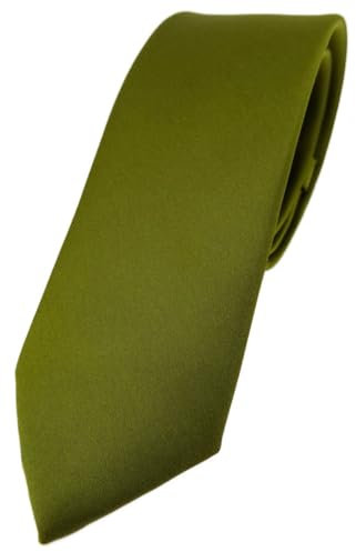 TigerTie Herren Krawatte – schmale 5,5 cm Krawatte in farngrün einfarbigem Design, ideal für Geschäftstermine, festliche Anlässe und die Freizeit