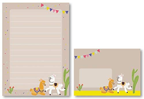 Lama-Briefpapier-Set für Kinder: 25 Blatt Format DIN A5, liniert + 10 Briefumschläge (Geschenk für Mädchen/Jungen, bunt)