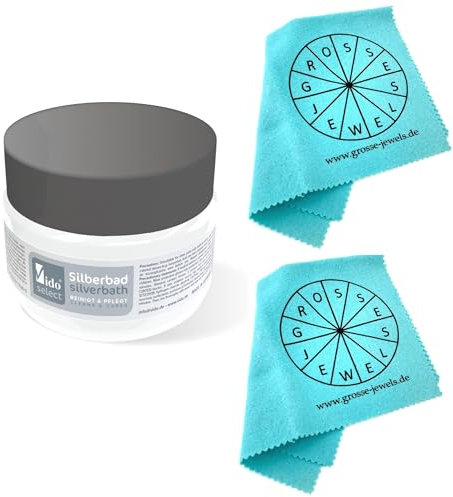Silber Reinigung: Set aus 1 Tauchbad und 2 Poliertüchern für Silberschmuck und -Münzen original von Vido, made in Germany