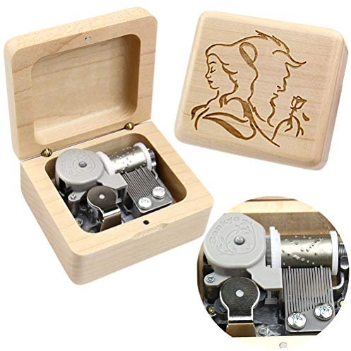 Sinzyo Beauty and The Beast Boîte à Musique Vintage mécanisme en Bois boîte à Musique Cadeau de Noël (Boîte en Bois d'érable)