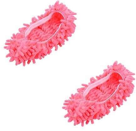 Dusenly Mop Slippers 1 Pair (2 Pieces) - Soft Reusable Microfiber Foot Socks Floor Cleaning Tool Shoe Cover (Pink)