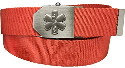 Rettungsdienst-Gürtel Emblem Flaschenöffner in Gürtel-Schnalle | Star of Life-Edition rot | universal verstellbar 150cm | Männer Herren Frauen Damen Kinder | Einsatz Koppel | Geschenk-Dose | DRK Arzt