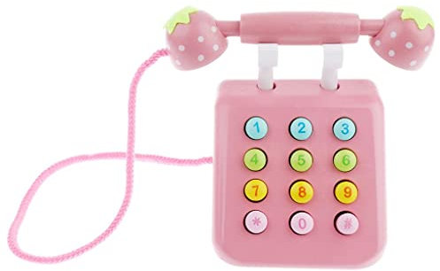SM SunniMix Kinder Klein Holz Telefon Tischtelefon Spielzeug, Ca. 18 x 15 cm, Pink