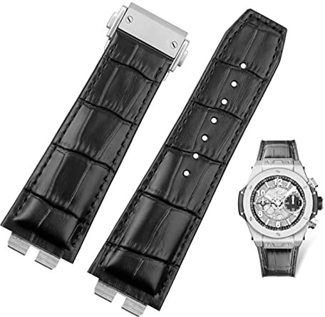 FZXCG Kundenspezifisches Krokodil-Maserung-Echtleder-Uhrenarmband für Hublot Ubom Big Bang 411 Schnellverschluss-Uhrenarmband 27–19 mm(Silver)