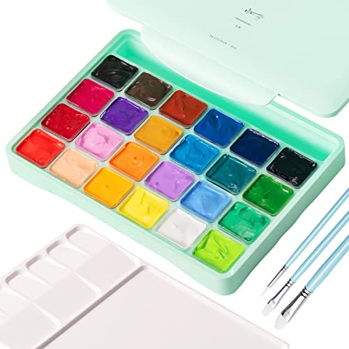 Frunsi Gouache Paint Set, 24 Colours x 30ml with 3 Brushes & a Palette, Jelly Gouache Opaque, Vivid, Smooth Gel Watercolor Paint Kit with Portable Case, Easy Paint Kit for Beginner