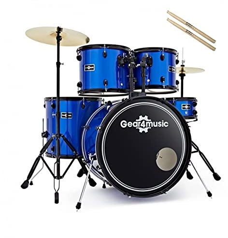 Batteria acustica BDK1 di Gear4music Blu Dimensione completa con bacchette extra