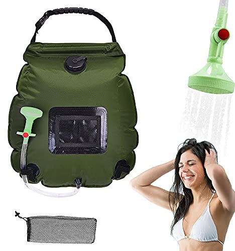 ZoneYan Campingdusche Solardusche, Außendusche Tasche, Solar Gartendusche Tasche, Campingdusche Warmwasser, 20L Tasche Outdoordusche mit Duschkopf, Schlauch, Griffstange und Aufbewahrungstasche